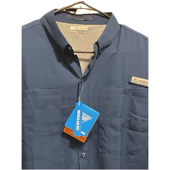 Columbia Tamiami NWT PFG Large SS Shirt Button Down Polyester Blue - Picture 2 of 6
